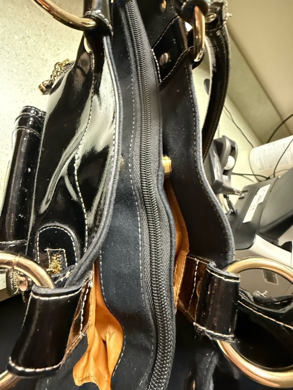 Vintage Kathy Van Zeeland Black Patent Leather Y2K Shoulder Bag - Picture 8 of 11